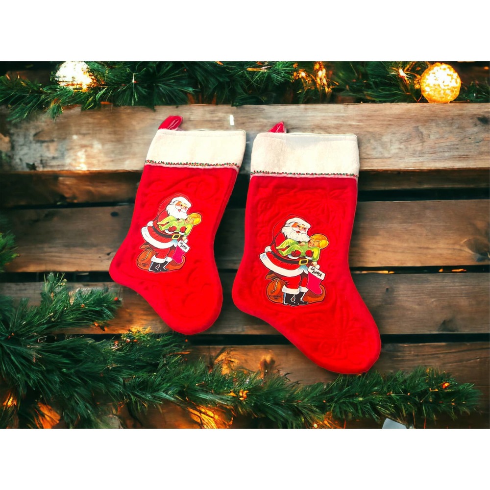 Rennoc Christmas stockings 1982 vintage set of 2 matching